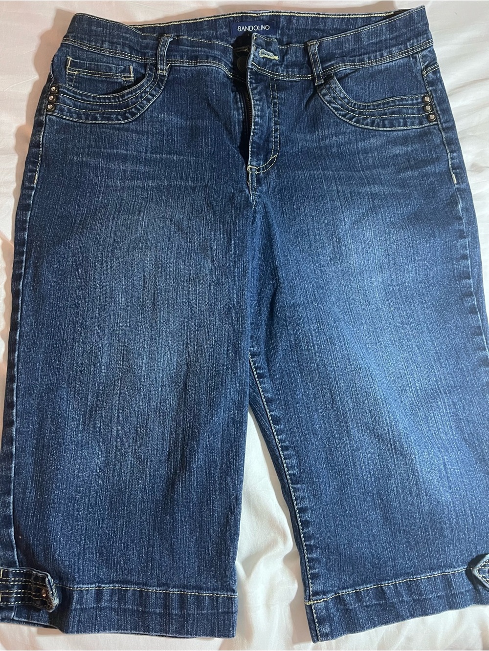Bandolino Dark Blue Cropped Denim Bermuda Shorts